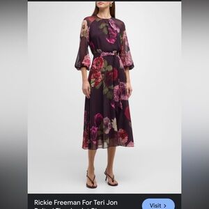 Rickie Freeman for Teri Jon Floral Midi Skirt - Purple and Pink